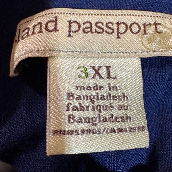 Island Passport 3XL Navy Blue Linen Blend Embroidered Button Up Shirt Men’s - Picture 3 of 7